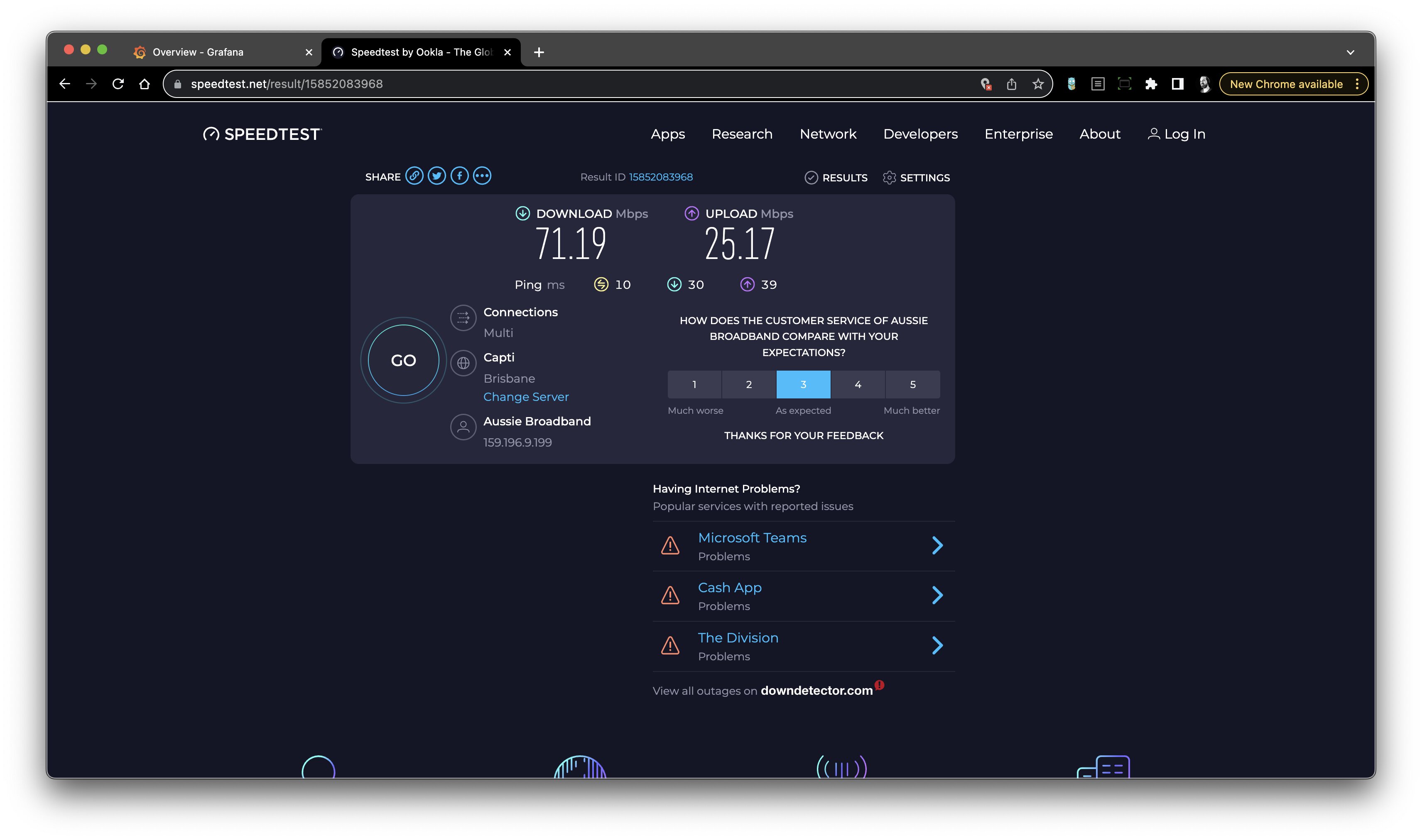 Performance of FTTN vDSL before the upgrade"